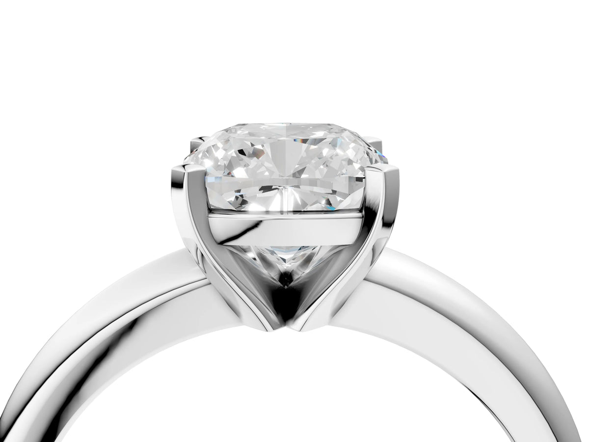 Cushion Cut Diamond Solitaire Ring in Silver with Prong Setting and Rounded Band_46