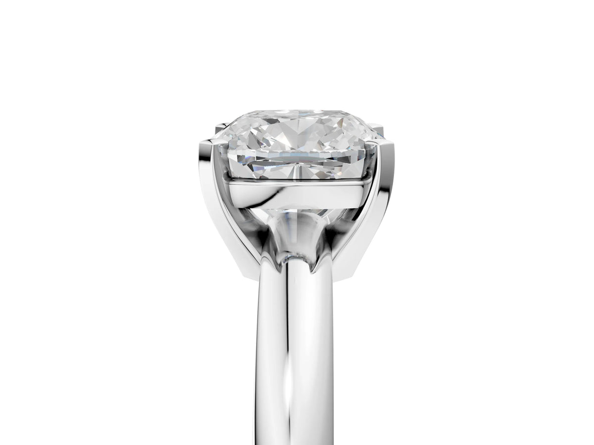 Cushion Cut Diamond Solitaire Ring in Silver with Prong Setting and Rounded Band_47