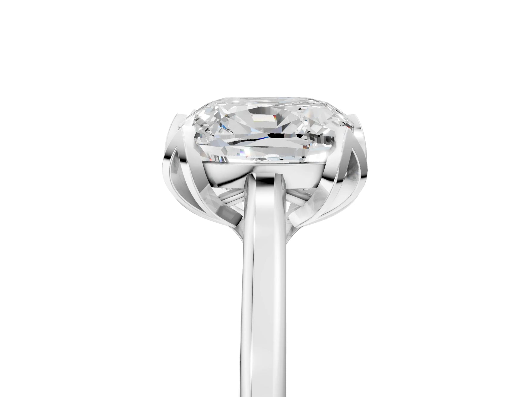 Cushion Cut Diamond Solitaire Ring in White gold with Flower Prong Setting_11