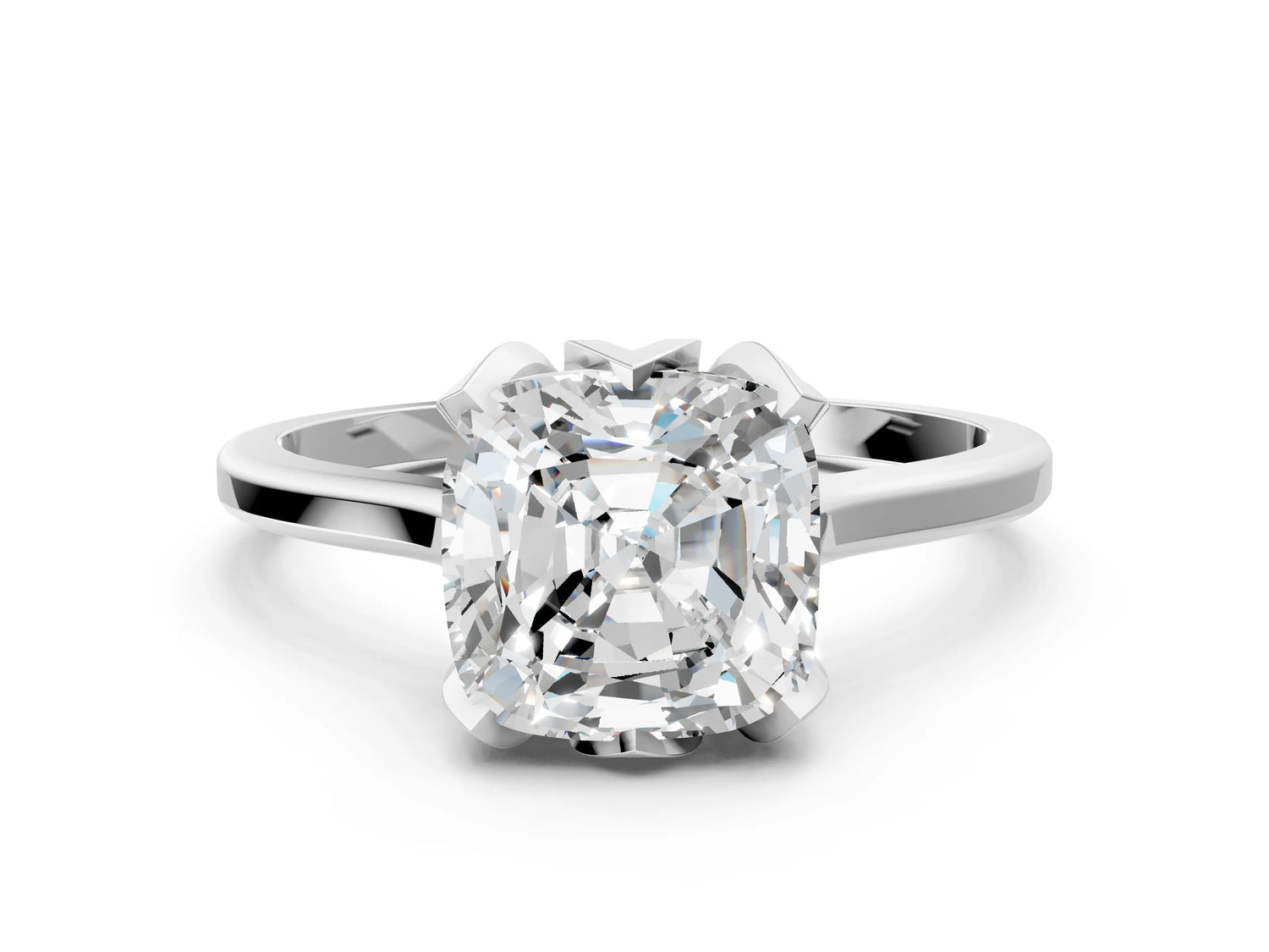 Cushion Cut Diamond Solitaire Ring in White gold with Flower Prong Setting_6