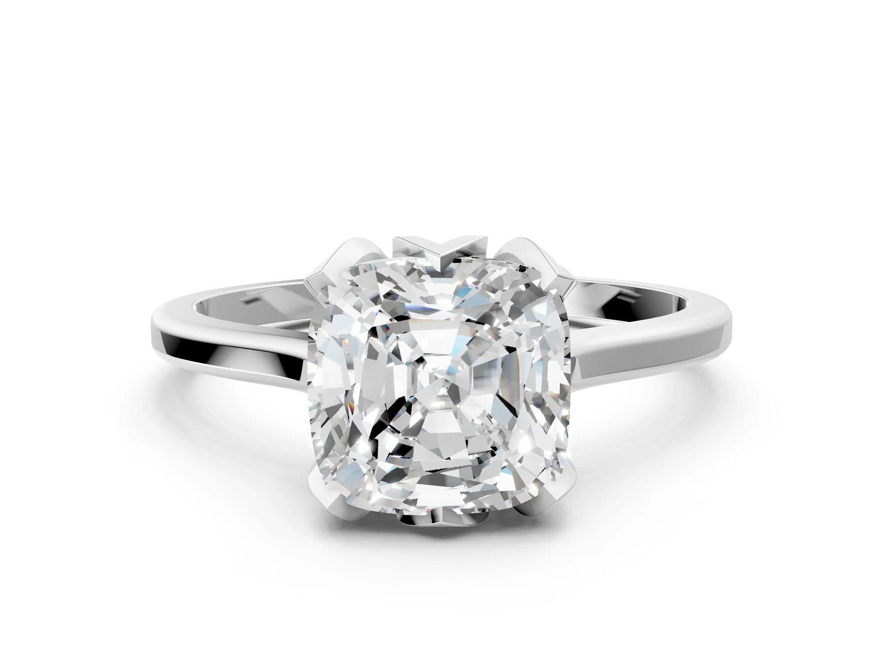 Cushion Cut Diamond Solitaire Ring in White gold with Flower Prong Setting_6