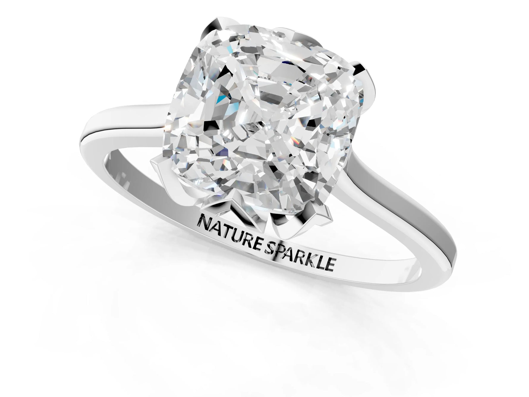 Cushion Cut Diamond Solitaire Ring in White gold with Flower Prong Setting_7