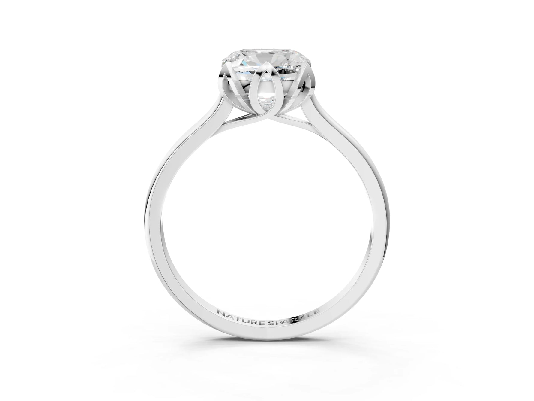 Cushion Cut Diamond Solitaire Ring in White gold with Flower Prong Setting_9