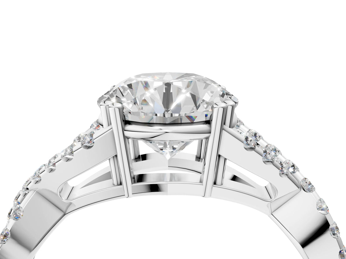 Cushion Cut Diamond Solitaire Ring in White gold with Interwoven Pavé Band and Prong Setting_10