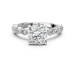Cushion Cut Diamond Solitaire Ring in White gold with Pear and Round Cluster Band_12