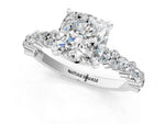 Cushion Cut Diamond Solitaire Ring in White gold with Pear and Round Cluster Band_13