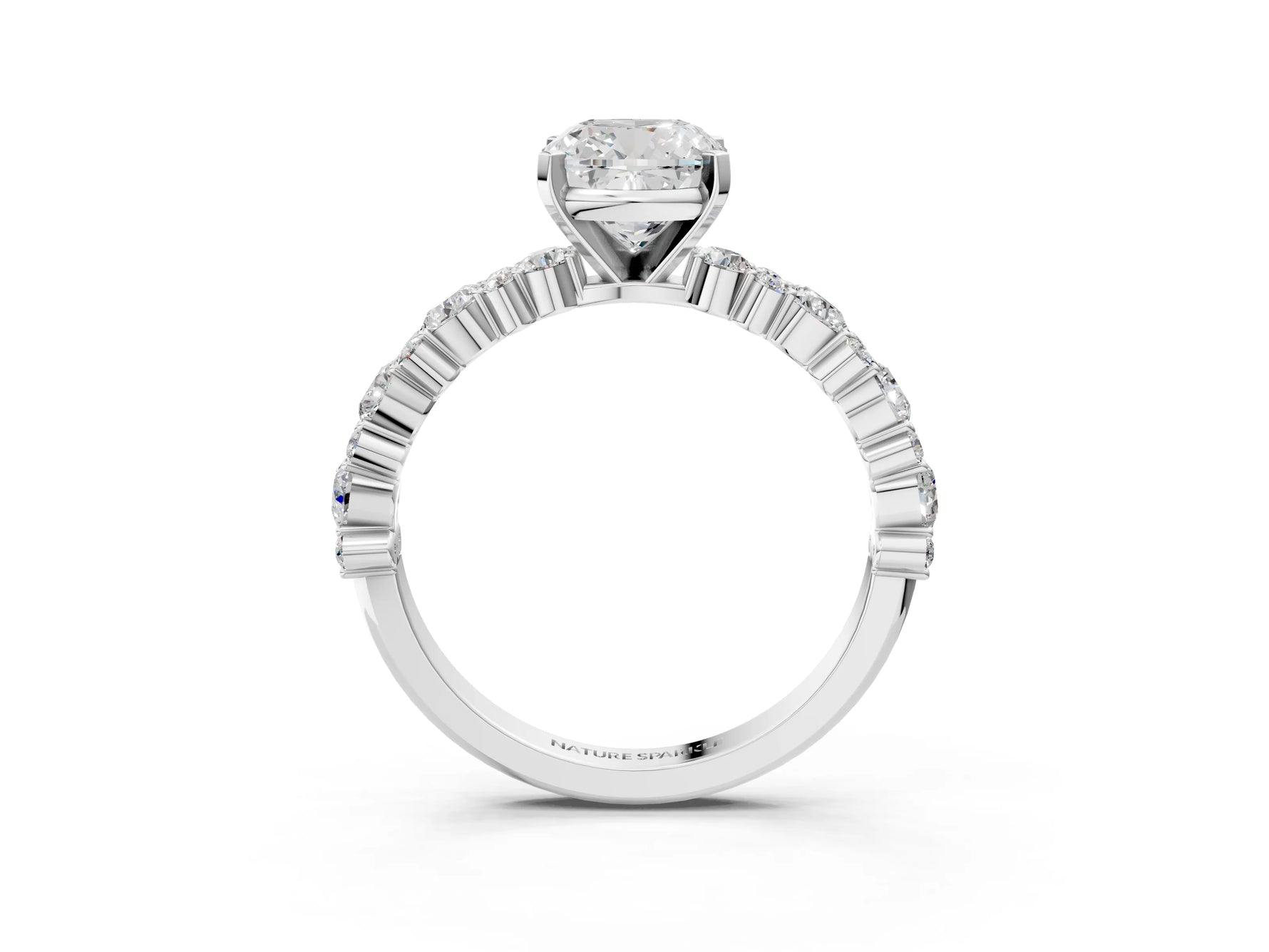 Cushion Cut Diamond Solitaire Ring in White gold with Pear and Round Cluster Band_15