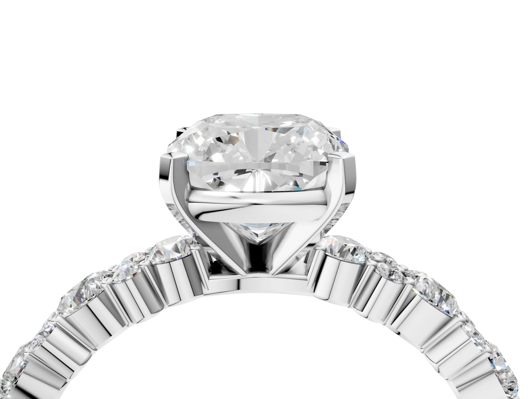 Cushion Cut Diamond Solitaire Ring in White gold with Pear and Round Cluster Band_16