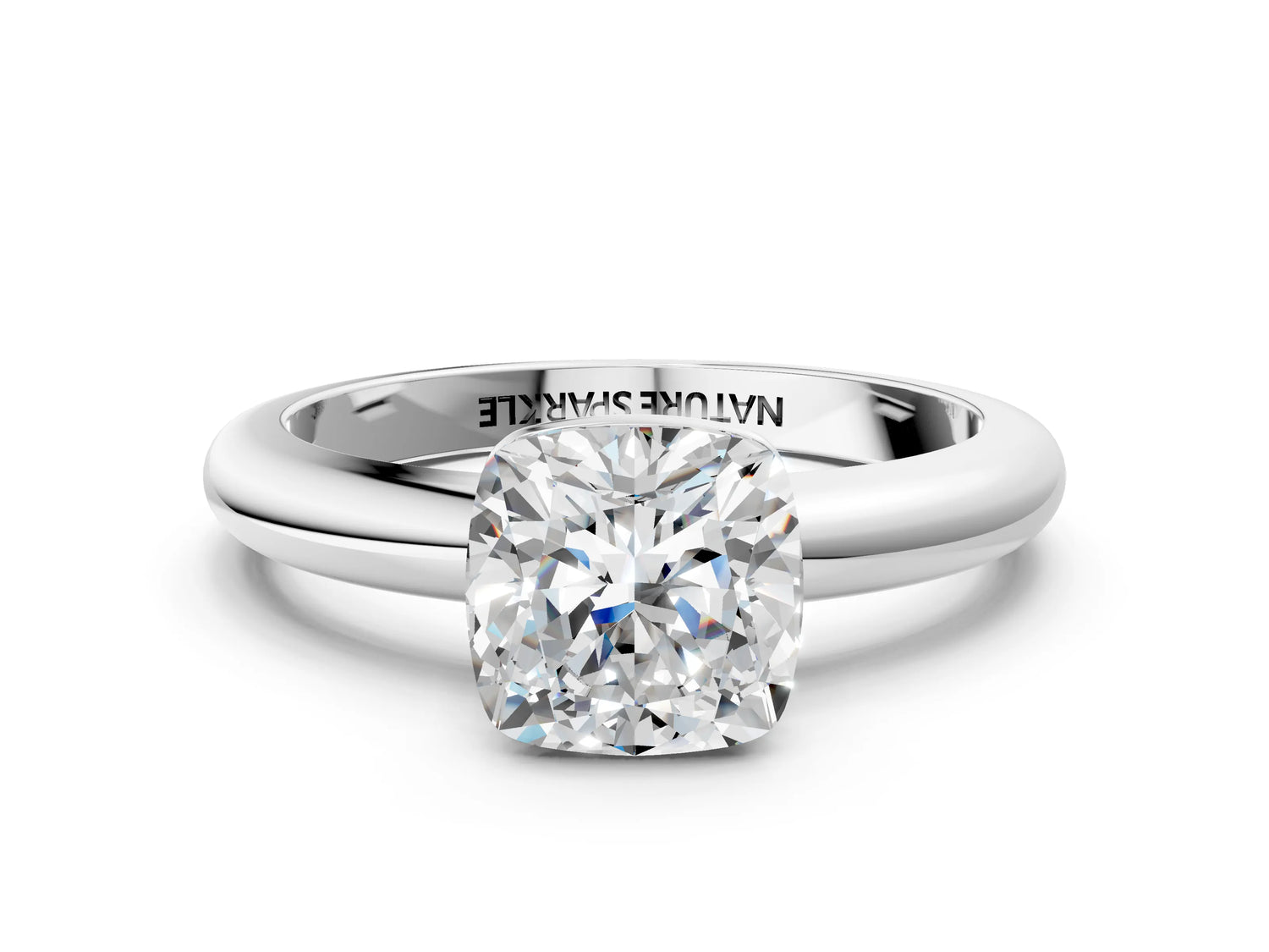 Cushion Cut Diamond Solitaire Ring in White gold with Prong Setting and Rounded Band_18