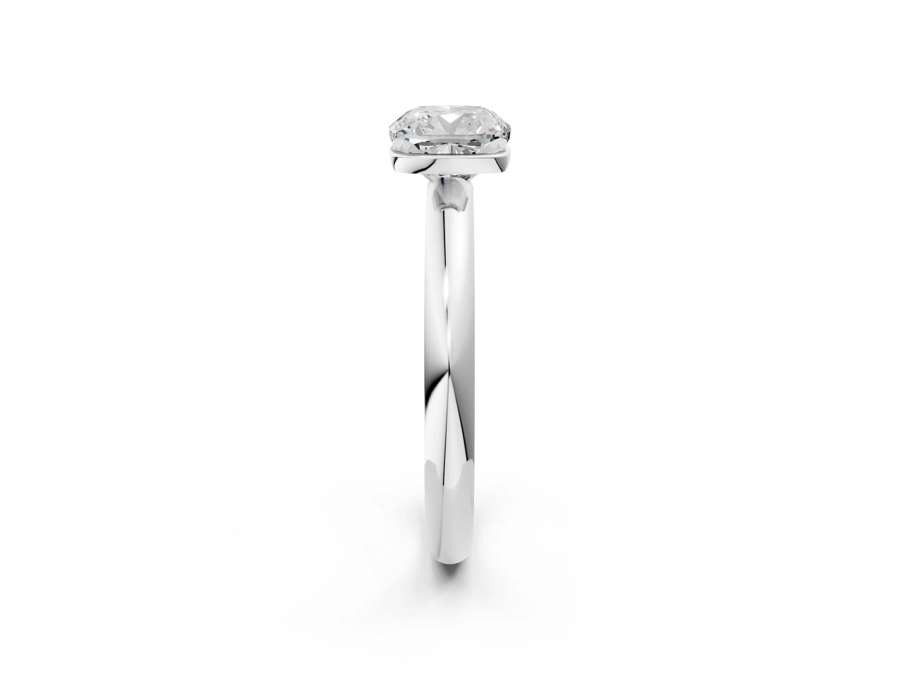 Cushion Cut Diamond Solitaire Ring in White gold with Prong Setting and Rounded Band_20
