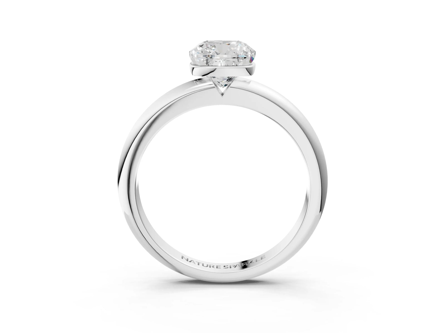 Cushion Cut Diamond Solitaire Ring in White gold with Prong Setting and Rounded Band_21