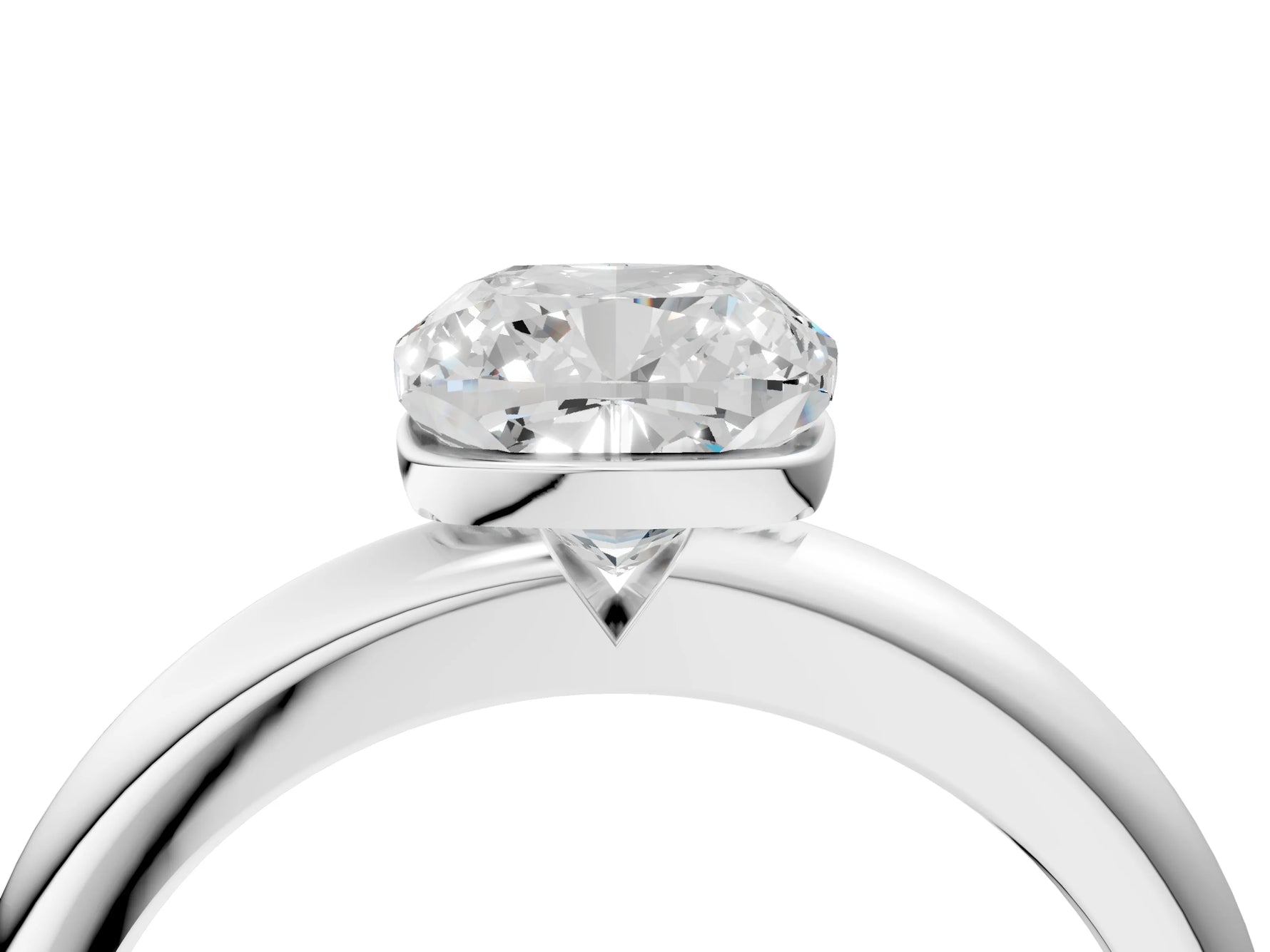 Cushion Cut Diamond Solitaire Ring in White gold with Prong Setting and Rounded Band_22