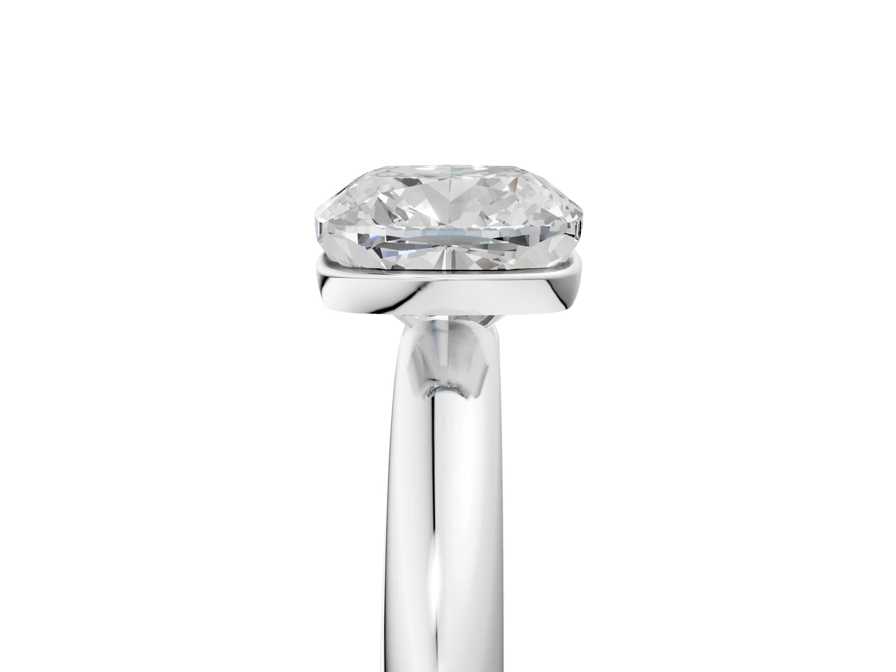 Cushion Cut Diamond Solitaire Ring in White gold with Prong Setting and Rounded Band_23