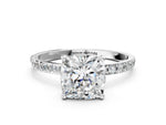 Cushion Cut Diamond Solitaire Ring in White gold with Round Pavé Band_24