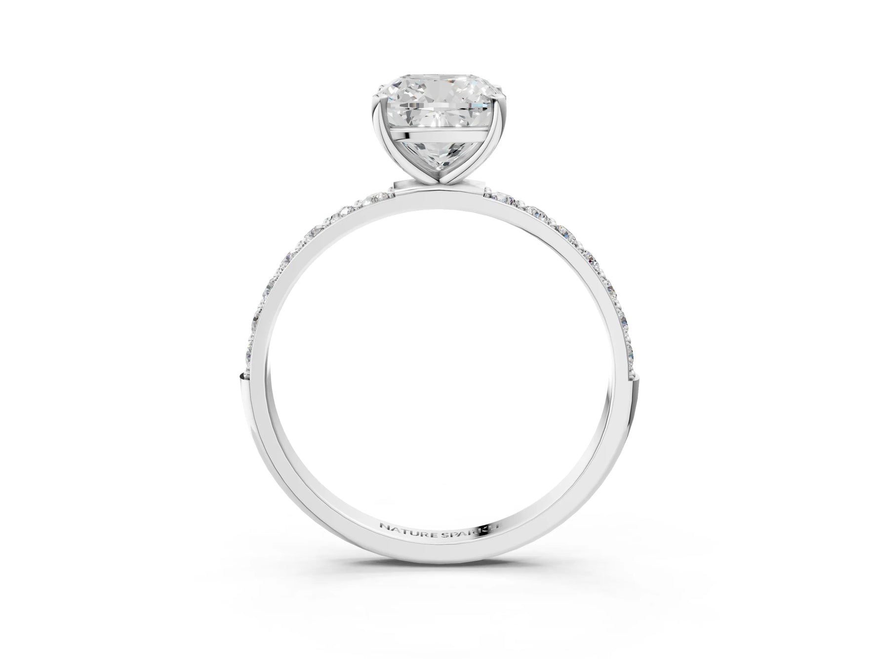 Cushion Cut Diamond Solitaire Ring in White gold with Round Pavé Band_27