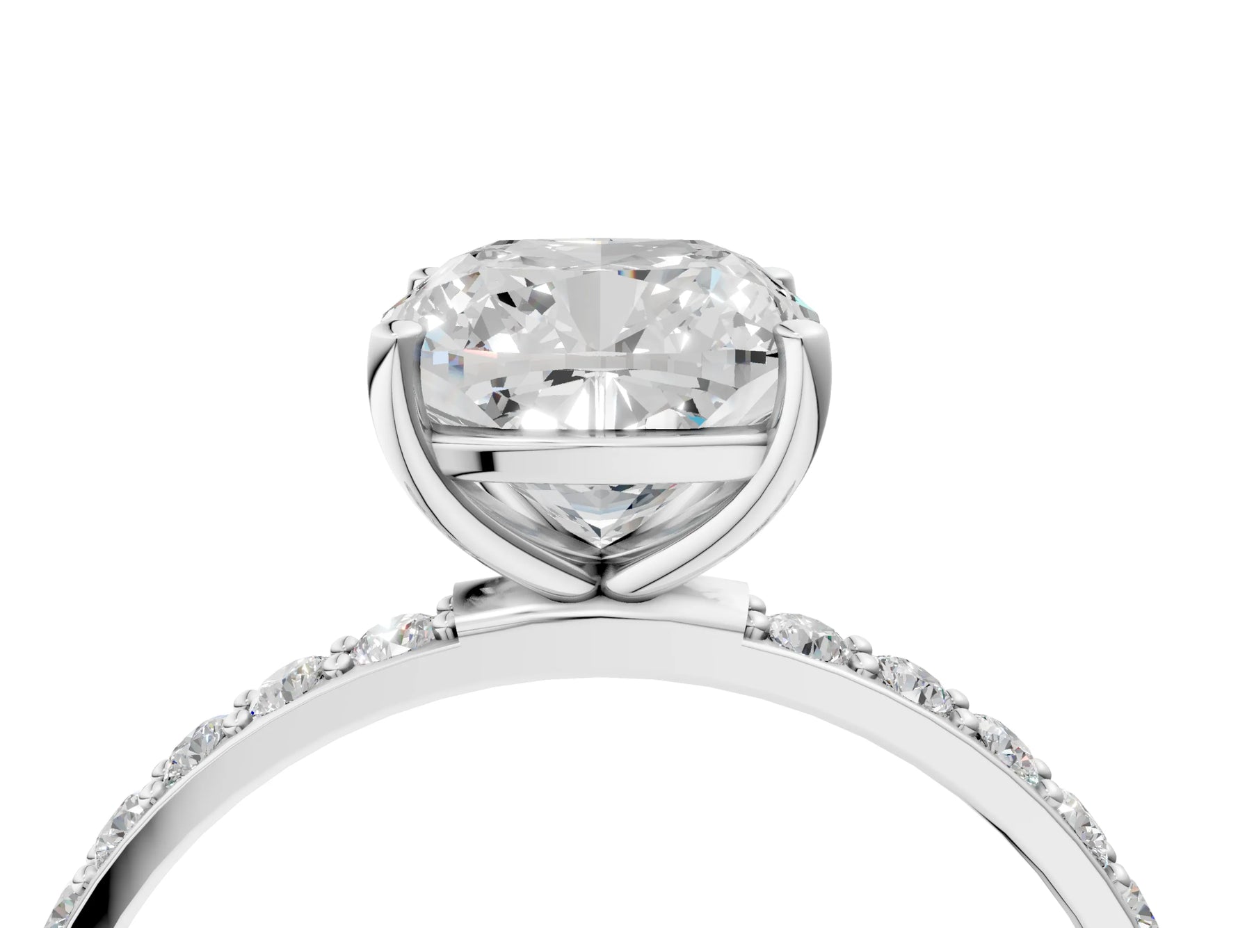 Cushion Cut Diamond Solitaire Ring in White gold with Round Pavé Band_28