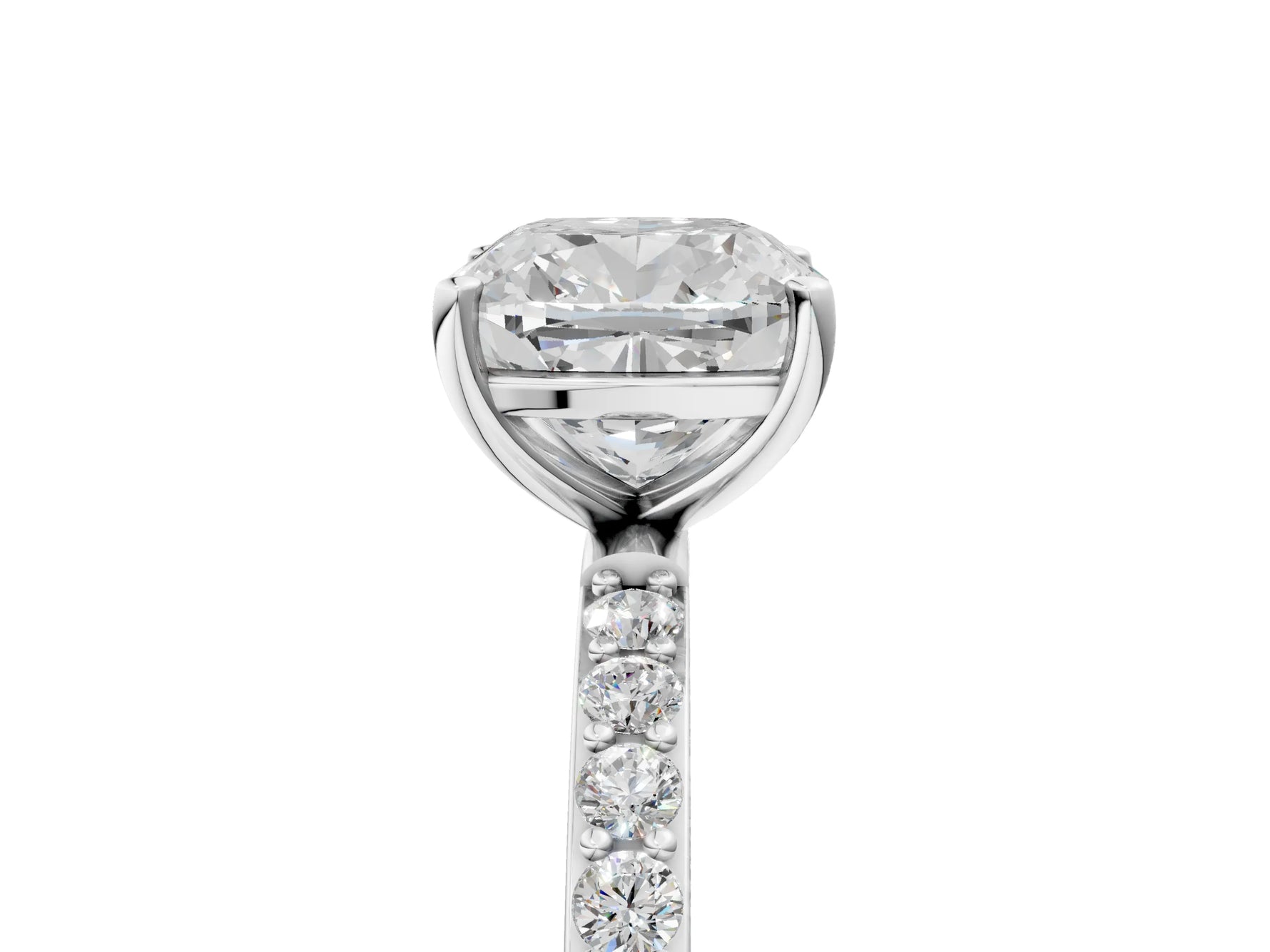 Cushion Cut Diamond Solitaire Ring in White gold with Round Pavé Band_29