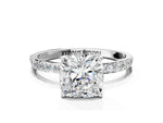 Cushion Cut Diamond Solitaire Ring in White gold with Round Shared Prong Pavé Band_18