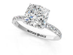 Cushion Cut Diamond Solitaire Ring in White gold with Round Shared Prong Pavé Band_19