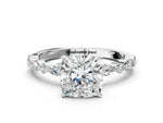 Cushion Cut Diamond Solitaire Ring in White gold with Shared Prong Marquise and Round Side Stones_12