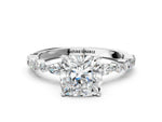 Cushion Cut Diamond Solitaire Ring in White gold with Shared Prong Marquise and Round Side Stones_30