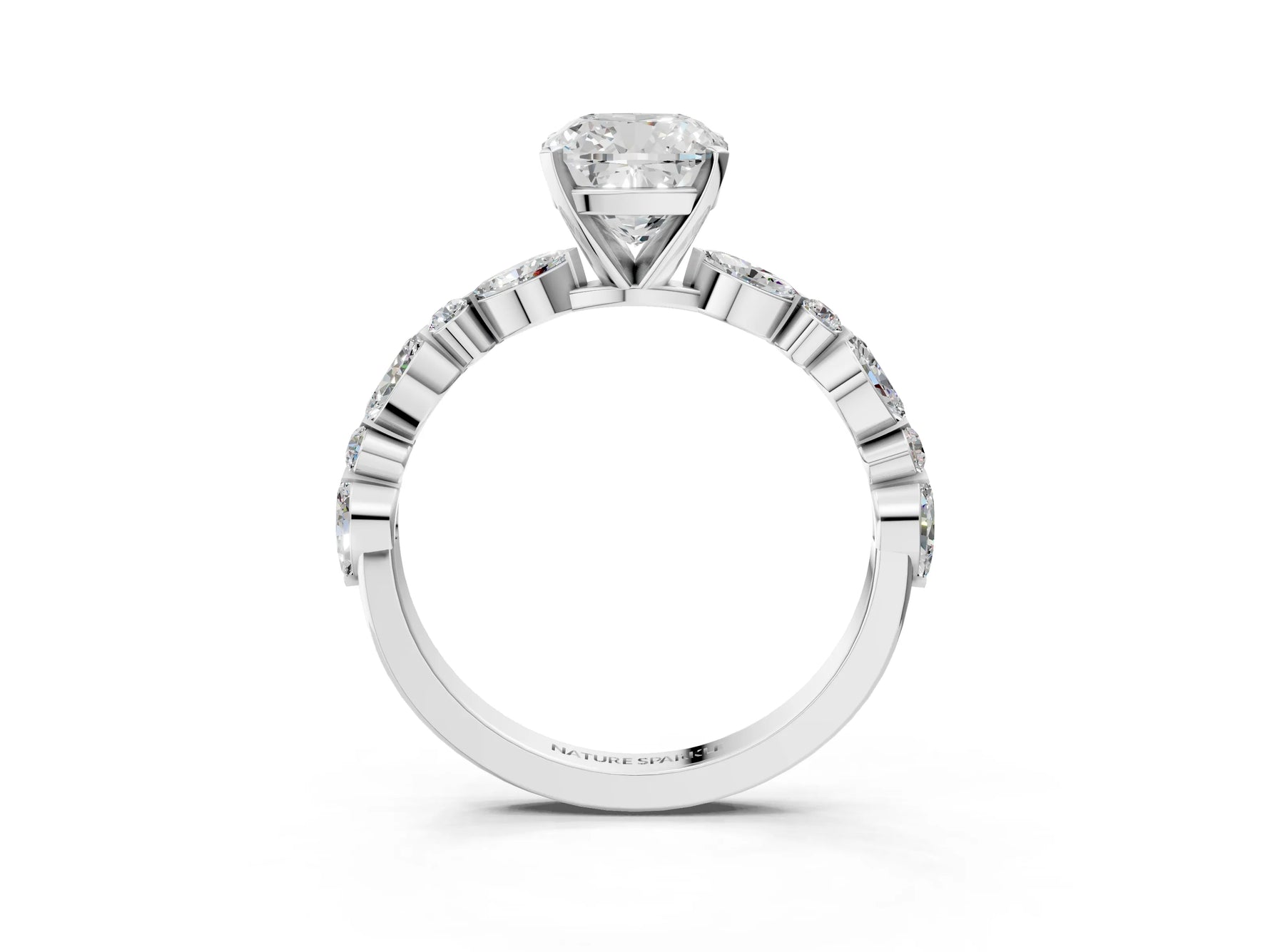 Cushion Cut Diamond Solitaire Ring in White gold with Shared Prong Marquise and Round Side Stones_33