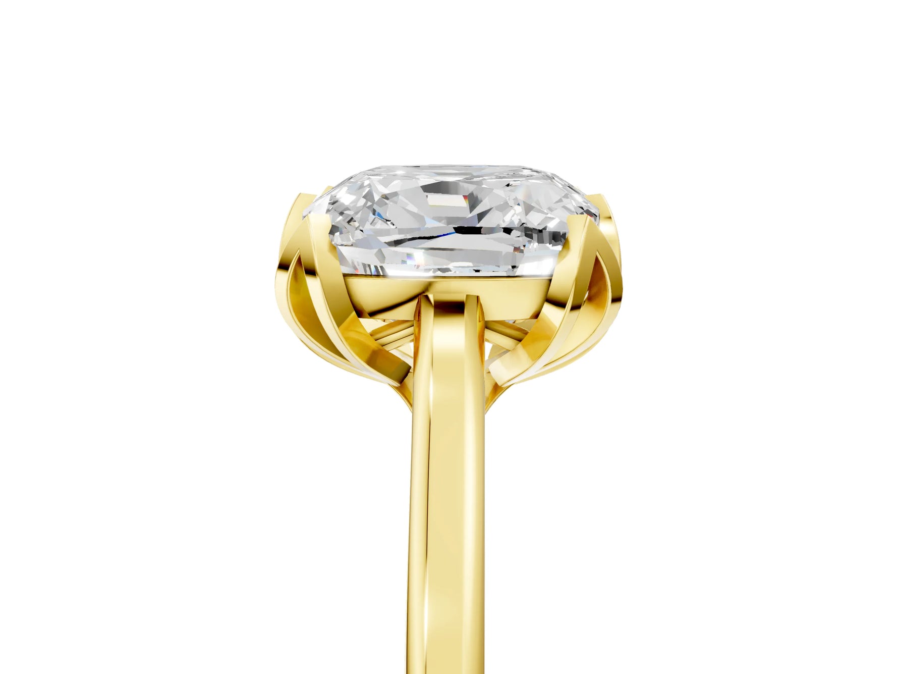 Cushion Cut Diamond Solitaire Ring in Yellow gold with Flower Prong Setting_23
