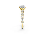 Cushion Cut Diamond Solitaire Ring in Yellow gold with Pear and Round Cluster Band_14