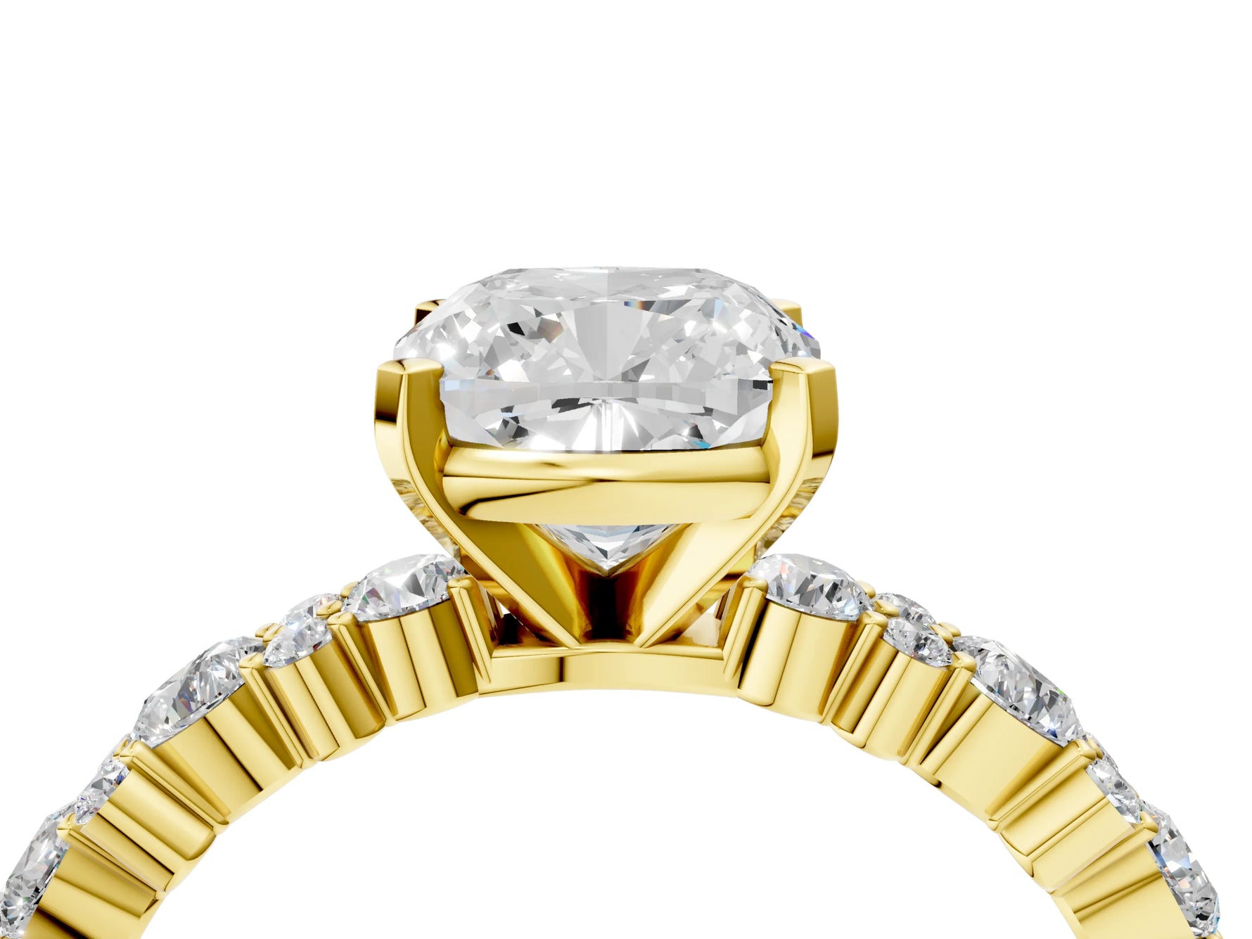 Cushion Cut Diamond Solitaire Ring in Yellow gold with Pear and Round Cluster Band_16