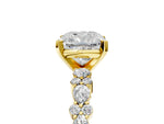 Cushion Cut Diamond Solitaire Ring in Yellow gold with Pear and Round Cluster Band_17