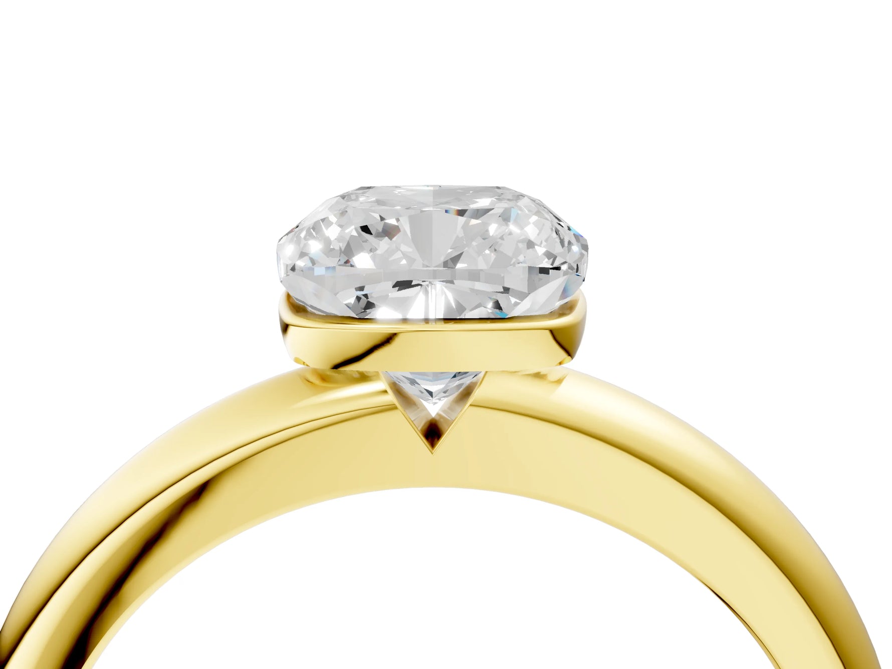 Cushion Cut Diamond Solitaire Ring in Yellow gold with Prong Setting and Rounded Band_22