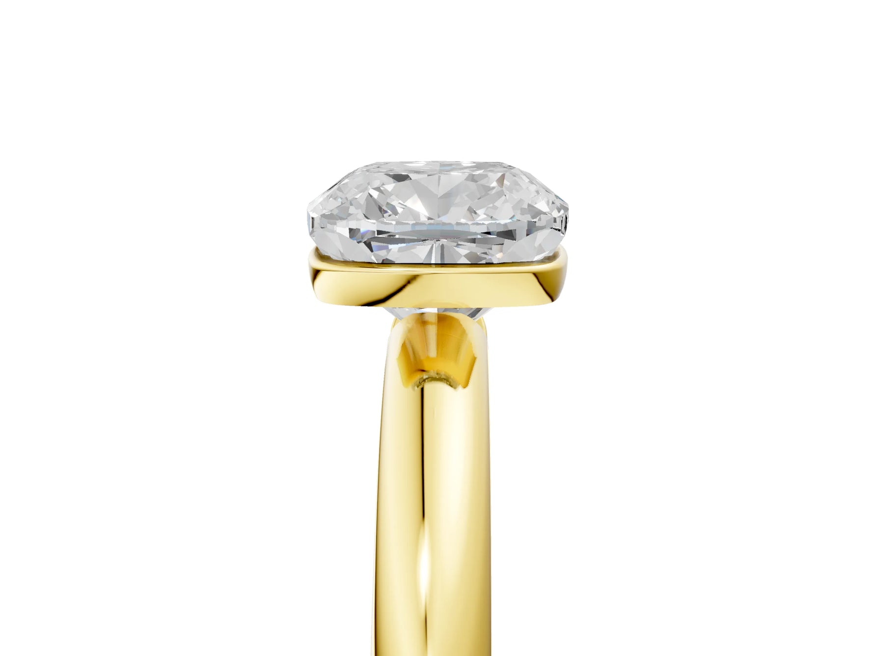 Cushion Cut Diamond Solitaire Ring in Yellow gold with Prong Setting and Rounded Band_23