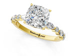 Cushion Cut Diamond Solitaire Ring in Yellow gold with Shared Prong Marquise and Round Side Stones_13