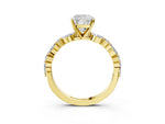 Cushion Cut Diamond Solitaire Ring in Yellow gold with Shared Prong Marquise and Round Side Stones_15