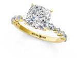 Cushion Cut Diamond Solitaire Ring in Yellow gold with Shared Prong Marquise and Round Side Stones_37