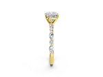 Cushion Cut Diamond Solitaire Ring in Yellow gold with Shared Prong Marquise and Round Side Stones_38