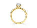 Cushion Cut Diamond Solitaire Ring in Yellow gold with Shared Prong Marquise and Round Side Stones_39