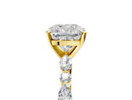 Cushion Cut Diamond Solitaire Ring in Yellow gold with Shared Prong Marquise and Round Side Stones_41