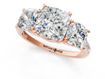Cushion Cut Diamond Trellis Three-Stone Engagement Ring in Rose gold with Round Side Stones_19