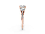 Cushion Cut Diamond Trellis Three-Stone Engagement Ring in Rose gold with Round Side Stones_20