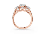 Cushion Cut Diamond Trellis Three-Stone Engagement Ring in Rose gold with Round Side Stones_21
