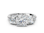 Cushion Cut Diamond Trellis Three-Stone Engagement Ring in White gold with Round Side Stones_18