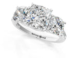 Cushion Cut Diamond Trellis Three-Stone Engagement Ring in White gold with Round Side Stones_19