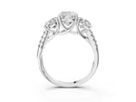 Cushion Cut Diamond Trellis Three-Stone Engagement Ring in White gold with Round Side Stones_21