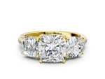 Cushion Cut Diamond Trellis Three-Stone Engagement Ring in Yellow gold with Round Side Stones_18
