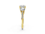 Cushion Cut Diamond Trellis Three-Stone Engagement Ring in Yellow gold with Round Side Stones_20