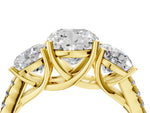 Cushion Cut Diamond Trellis Three-Stone Engagement Ring in Yellow gold with Round Side Stones_22