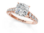Cushion Cut Diamond Vintage Scroll Solitaire Ring in Rose gold with Graduated Round Side Stones_13