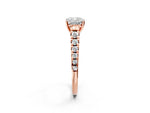 Cushion Cut Diamond Vintage Scroll Solitaire Ring in Rose gold with Graduated Round Side Stones_14