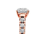 Cushion Cut Diamond Vintage Scroll Solitaire Ring in Rose gold with Graduated Round Side Stones_17